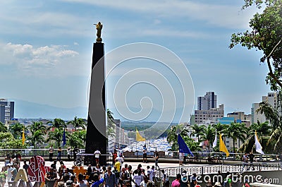 View of the obelisk with Nossa Senhora de Assunção in front of the Cathedral Basilica of Nossa Senhora Aparecida Editorial Stock Photo