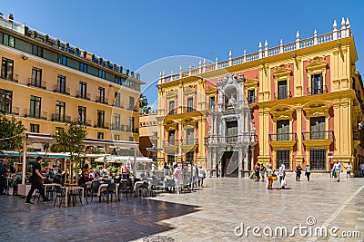 View from the Obispo Square in front of the Cathedral of Malaga. Editorial Stock Photo