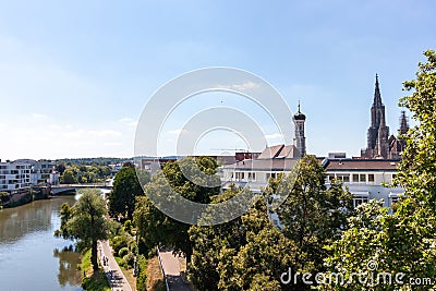 View from the observation deck of the Danube dividing Ulm and New Ulm Stock Photo