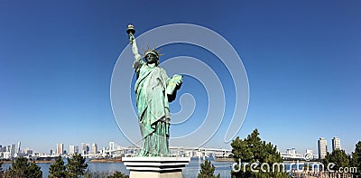 View of Odaiba Statue of Liberty in Tokyo Editorial Stock Photo