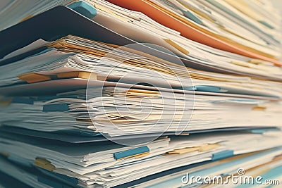 view of office documents Close up clipped together, stacked neatly Stock Photo