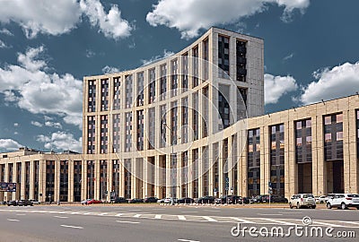 View of the office of the International Bank for Economic Cooperation from the side of Academician Sakharov Avenue Editorial Stock Photo