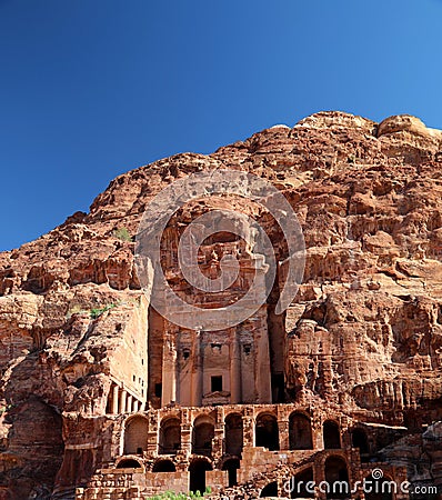 View of Urn tomb petra in the mountains in jordan Stock Photo