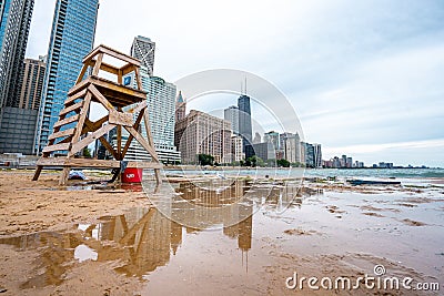 View of Ohio Street beach after sunrise in Chicago , Illinois , United States of America Editorial Stock Photo