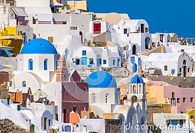 View of the Oia village cliff. Oia, Santorini island Stock Photo