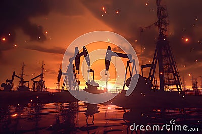 View of the oil plant. Oil industry concept. Generative AI Stock Photo