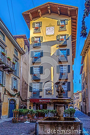 View of the old Albergo Ristorante, Bergamo, Italy Editorial Stock Photo