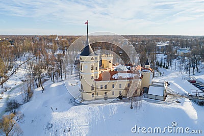 View of the old Beep Castle Marienthal, February afternoon. Pavlovsk Stock Photo