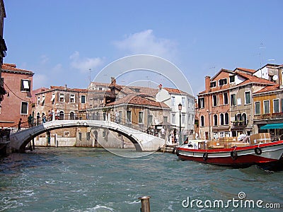 View of the old bridge across the canal Cannaregio Editorial Stock Photo