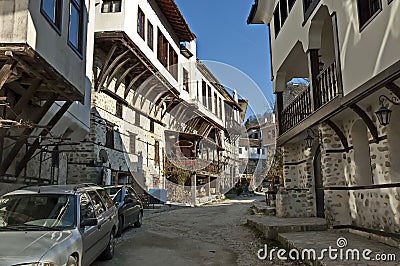 View of the old Bulgarian town with traditional houses, Melnik Stock Photo