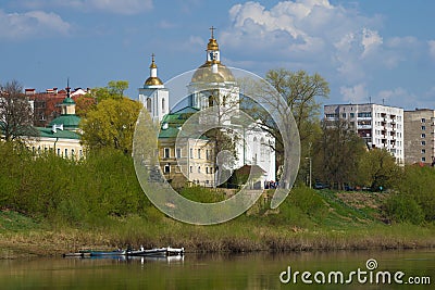 View of the old Epiphany Cathedral, April day. Polotsk Stock Photo
