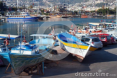 View of the old harbor in Alanya. Stock Photo