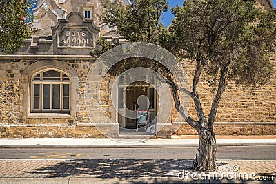 View of the old history building facade of art organization building DADAA at Adelaide street, Fremantle Editorial Stock Photo