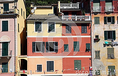 View on old multicolored houses of Portofino, Italy Stock Photo