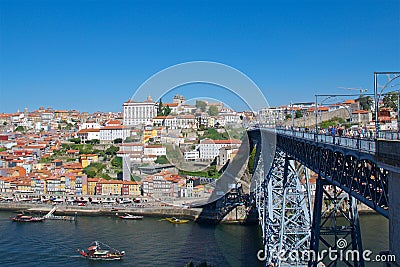 View of old Porto with Ponte Luis I over Douro River in Portugal Editorial Stock Photo