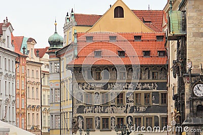 View of an old street in the center of Prague, Czech Republic. Stock Photo