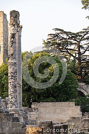 View on old streets and houses in ancient french town Arles, touristic destination with Roman ruines, Bouches-du-Rhone, France Stock Photo