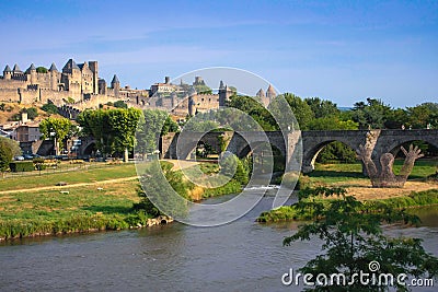 View of the old town Carcassonne, Southern France. Stock Photo