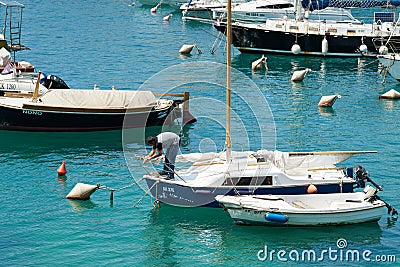 View from the old town of Krk in Croatia on boats in the harbor Editorial Stock Photo