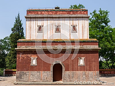 View of an old traditional building in Four Great Regions Temple, Tibetan Style Temple, which is the largest in Beijing Summer Stock Photo