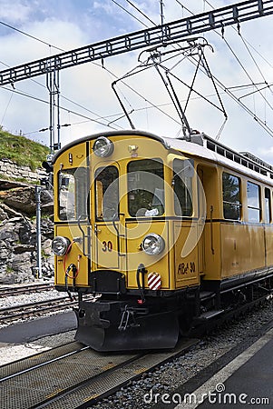 View of an old train in Alp Grum station Editorial Stock Photo