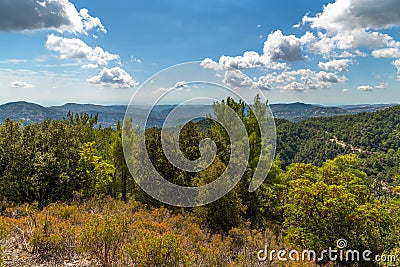 View from Olymbos, the highest peak of the island of Cyprus Stock Photo