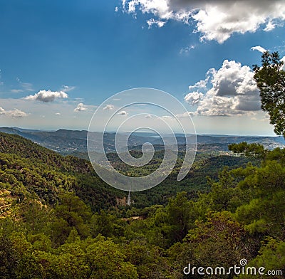 View from Olymbos, the highest peak of the island of Cyprus. Troodos mountains Stock Photo