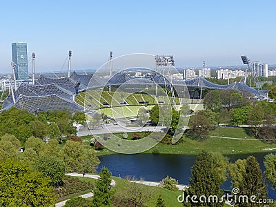 Olympic Stadium in the green Olympic Park to Munich in Germany. Editorial Stock Photo