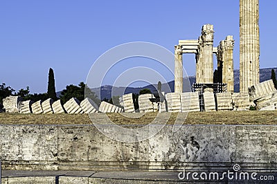 View of one of the fallen columns of the Zeus Olimpico Temple, Athens, Greece Stock Photo