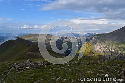 View of Ordesa Valley from Arrablo peak in Spain in the Pyrenees Stock Photo