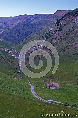 View from Ordino pass subsistance rural life Stock Photo