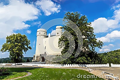 View of Orlik castle. Orlik nad Vltavou. South Bohemia, Czech Republic - Watercolor style Stock Photo