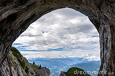View out of ice cave Stock Photo