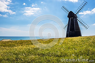 A view out to sea across Beacon Hill near to the town of Rottingdean, Sussex, UK Stock Photo