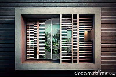 view of the outside world through window louver and open windows Stock Photo