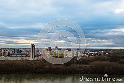 View of the outskirts of Bratislava, capital of Slovakia, on the Danube River Stock Photo