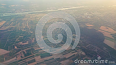 View of the outskirts of Frankfurt am Main (Germany) from the windows of the plane during landing Stock Photo