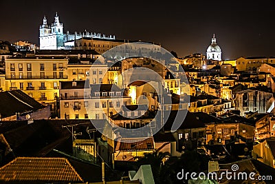 View over Alfama quarter at night. Lisbon . Portugal Stock Photo