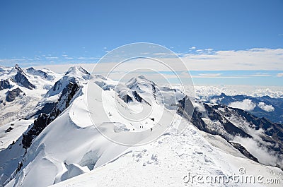 View over the Alps from the Breithorn summit, Zermatt, Switzerland Stock Photo