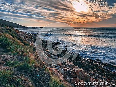 View over the atlantic ocean from victoria road, western cape Stock Photo