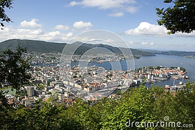 View over Bergen in Norway from FlÃ¸yen Stock Photo