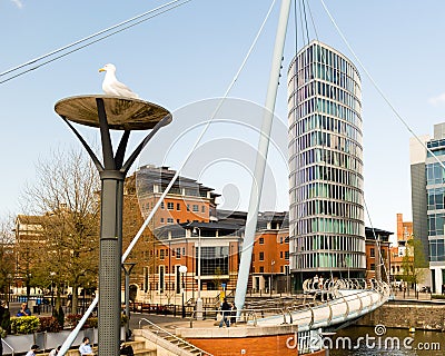 View Over Bristol Temple Quay Valentine Bridge and Eye Building Editorial Stock Photo