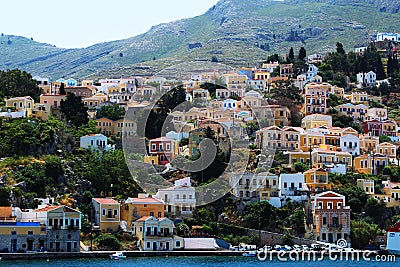Symi - View over the city famous for colorful houses Editorial Stock Photo