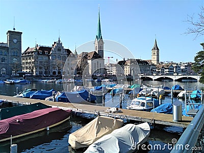 View over city harbour of Zurich Editorial Stock Photo