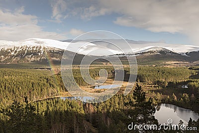 View over Glen Feshie and the Cairngorms in Scotland. Stock Photo