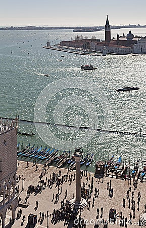 View over Isola di San Giorgio Maggiore from the Campanile tower Stock Photo