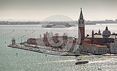 View over Isola di San Giorgio Maggiore from the Campanile tower Stock Photo