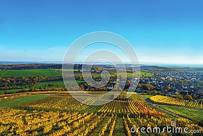 View over `Kraichgau`, a hilly region in southwestern Germany in Autum with grapevinen Stock Photo