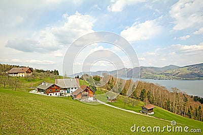 View over the lake Attersee - Farm holidays, Salzburger Land - Alps Austria Stock Photo