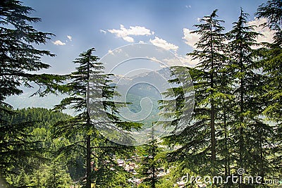 View over the lower section of Himalayan mountains in India, Kullu valley, Himachal Pradesh Stock Photo